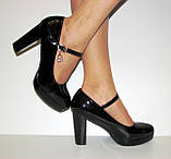 Туфлі жіночі чорні екошкіра на стійкому підборі розмір 36, фото 4