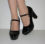 Ошатні чорні туфлі жіночі екошкіра на стійкому підборі розмір 37, фото 2