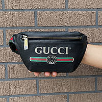 Сумка бананка шкіряна Gucci чорна