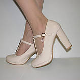 Туфлі жіночі бежеві на середньому стійкому підборі з ремінцем розмір 36, фото 3