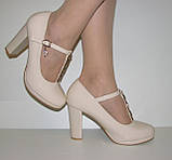 Туфлі жіночі бежеві на середньому стійкому підборі з ремінцем розмір 36, фото 6