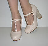 Туфлі жіночі бежеві на середньому стійкому підборі з ремінцем розмір 36, фото 5