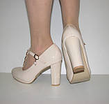 Туфлі жіночі бежеві на середньому стійкому підборі з ремінцем розмір 36, фото 4