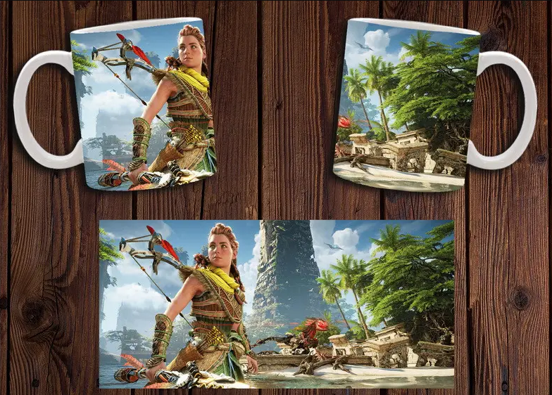 Чашка біла керамічна з принтом Horizon Forbidden West Заборонений Захід ABC