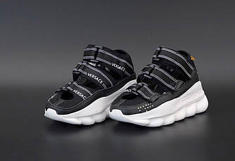 Жіночі босоніжки Versace Chain Reaction (Чорні) Сандалі на липучках текстиль на високій платформі В'єтнам