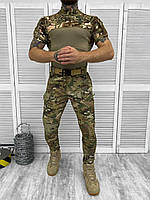 Тактический костюм Мультикам лето военная форма убакс с коротким рукавом ubacs Multicam и штаны рип стоп
