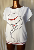 Оригинальная летняя женская белая футболка с красивым ярким принтом,размер 50