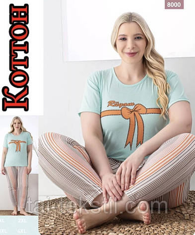 Піжама жіноча футболка і брюки якість коттон (БАТАЛ 1XL-2XL-3XL-4XL) Туреччина, фото 2
