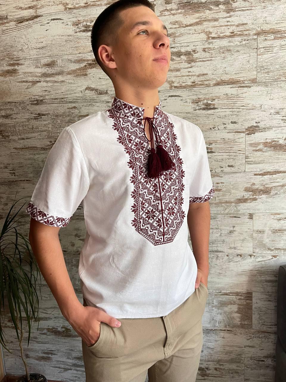 Чоловіча вишиванка, короткий рукав, білий льон