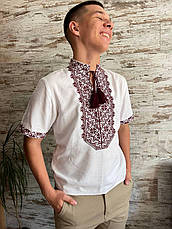 Чоловіча вишиванка, короткий рукав, білий льон, фото 5