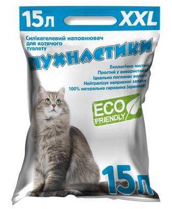 Пухнастики - силікагелевий гігієнічний наповнювач для котячого туалету, об'єм 15 л, фото 1