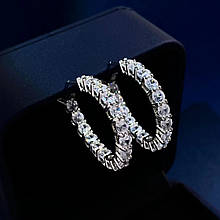 Сережки-кільця 3 см Тіффані доріжка каменів Срібло 925 проби топ