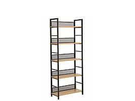 Стелаж Raw R5 метал чорний матовий, полиці ЛДСП дуб 60х28х154 см (SignalTM)