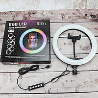 Светодиодная кольцевая лампа кольцо для селфи фото с держателем для телефона RGB MJ26 см LED Лед свет Selfie