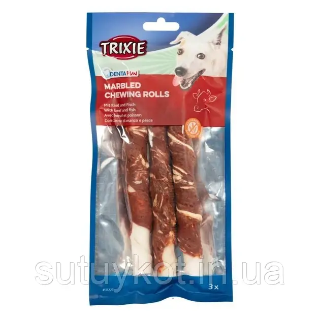 TRIXIE 31227 DentaFun Marbled Beef Chewing Rolls Палички для собак з яловичиною, 17 см, 3 шт/уп, 140 гр., фото 1