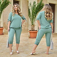 Повсякденний літній прогулянковий костюм великих розмірів: футболка + бриджі (р.48-62). Арт-2119/42