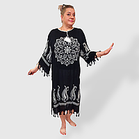 Женская черное пляжное платье туника на море, размер 50-56 Oversize 100%Хлопок Турция 013