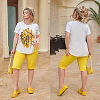 Яскравий літній прогулянковий костюм великих розмірів: футболка + шорти (р.48-62). Арт-2123/42