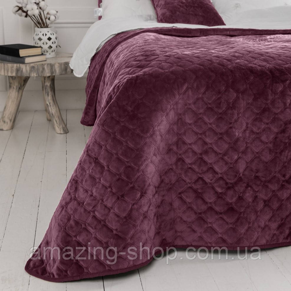 Покривало велюрове ТЕП "VELOUR" Розмір євро 220x240 Колір - Баклажановий