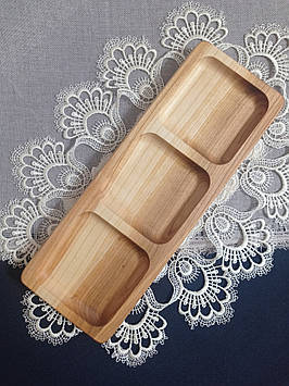 Дошка для подачі страв 31х11 см на 3 секції з дерева черешні