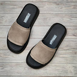 Жіночі замшеві сабо із широким верхом на плоскій підошві