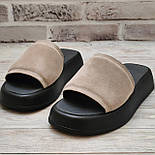 Жіночі замшеві сабо із широким верхом на плоскій підошві, фото 4