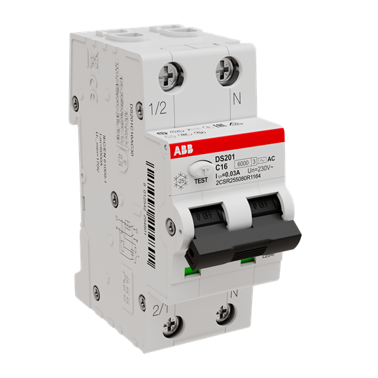 Диференційний вимикач DS201 C20 1P+N C 20A 6кА тип АС 30mA ABB 2CSR255080R1204