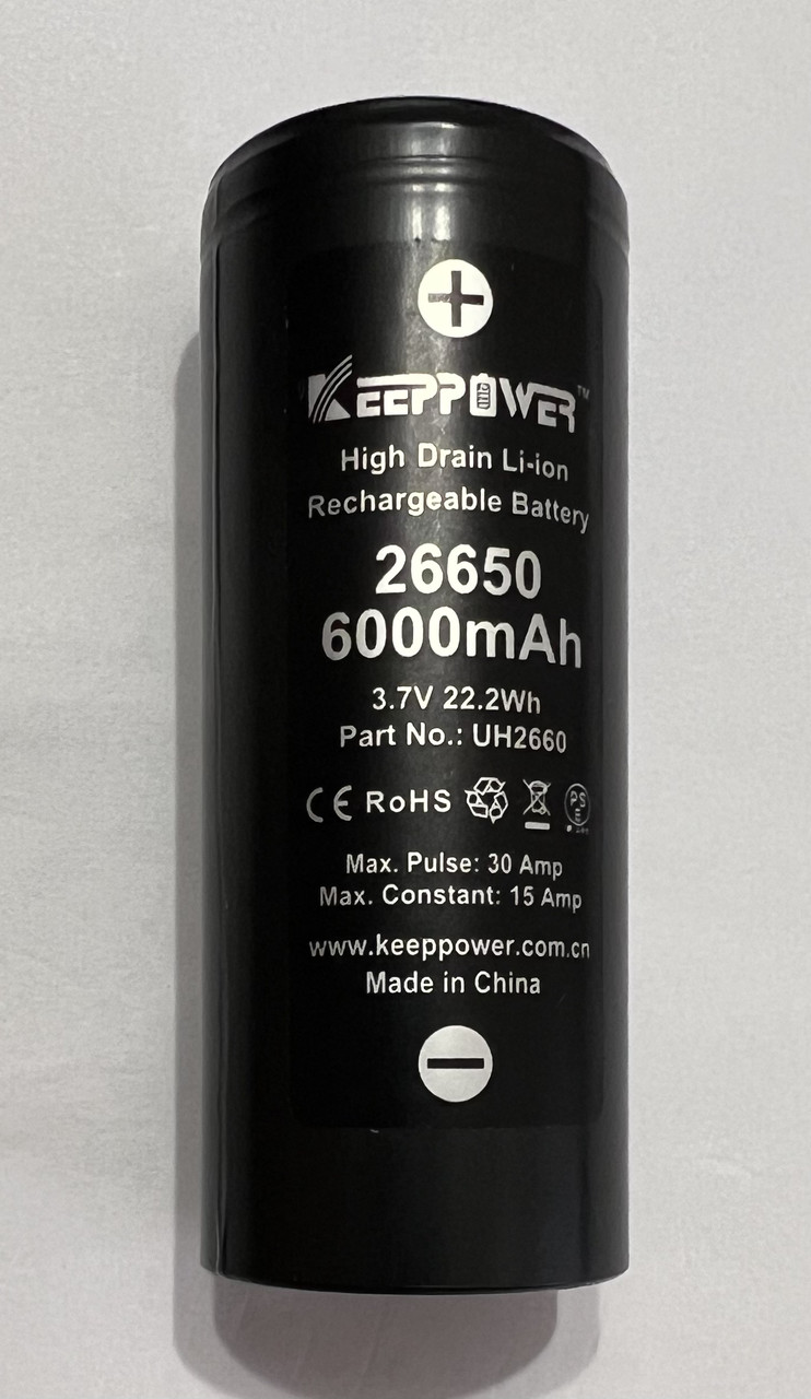 Акумулятор 26650 Keeppower IMR26650 6000mAh (15A)