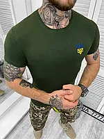 Мужская футболка хаки с Тризубцем на груди патриотическая, патриотическая футболка с украинской символикой Ukr