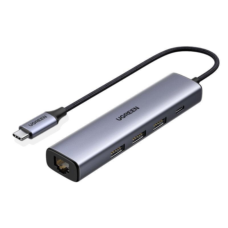 USB-концентратор UGREEN USB хаб 5-в-1 100 W 3 x USB 1 х USB Type C 1 x RJ45 Grey (CM475)