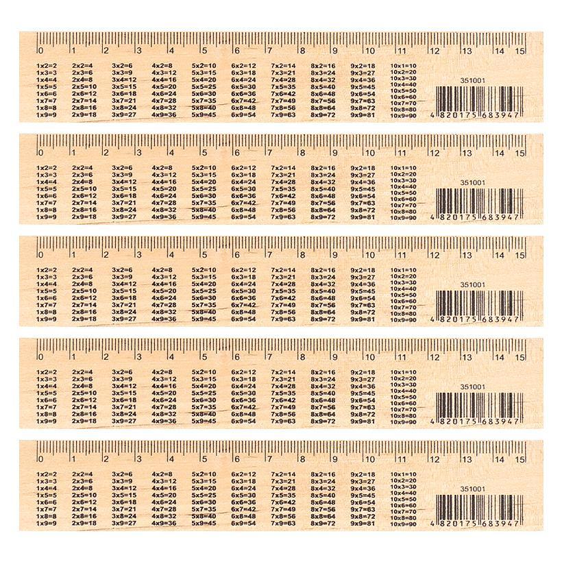 Лінійка 15 см, дерев'яна "Таблиця множення", фото 1