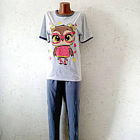 Летний женский домашний костюм трикотажная футболка + брюки пижама с 42 по 54 размер