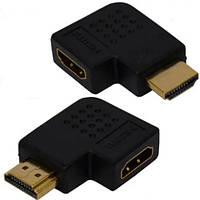 Перехідник, HDMI штекер - гніздо HDMI, кутовий горизонтальний, gold, пластик