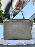 Женская сумка шопер подарочная Marc Jacobs The Large Tote Bag Beige Leather (бежевая) torba0174 стильная