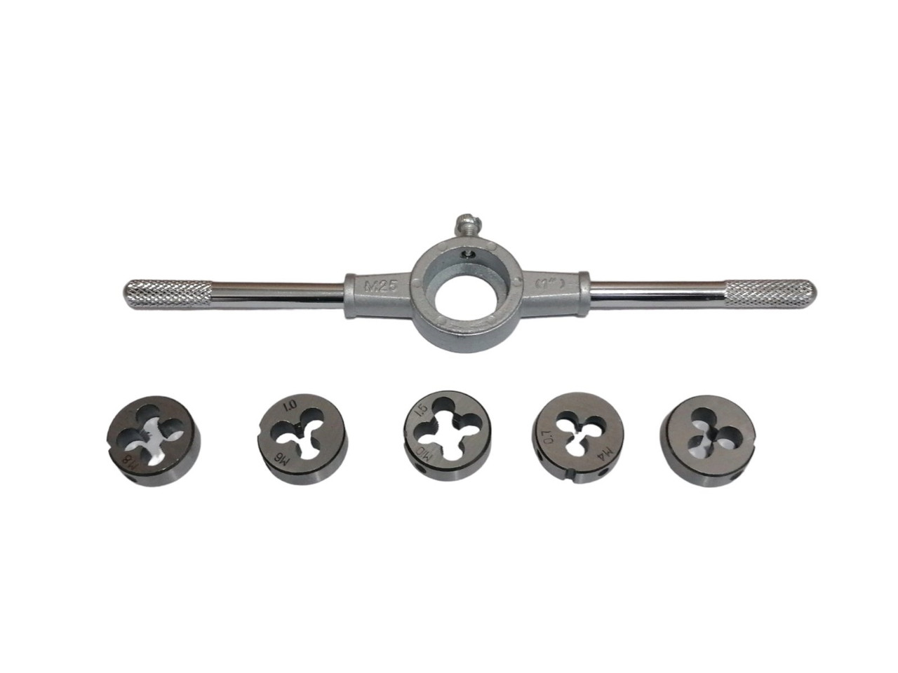 Набір плашок 6од, (4х0,7,5х0,8, 6х1,0, 8х1,25, 10х1,5 діаметр 25мм) WERK 122731 (2838759)