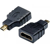 Перехідник, штекер micro HDMI - гніздо HDMI, gold, пластик