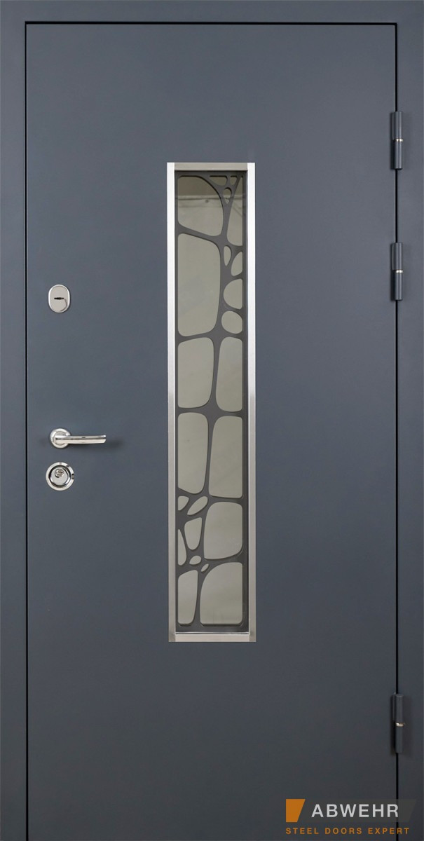 Двері вуличні, модель 408 Solid Glass RAL 7021Т зі склопакетом