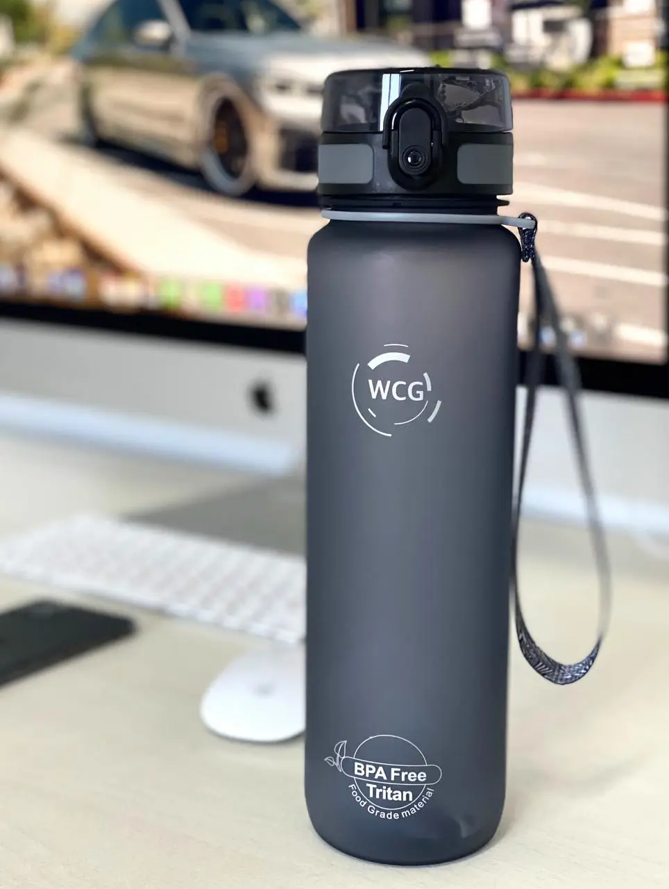 Спортивна пляшка для води 1 л Сірий, фото 1