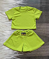 Детский набор комплект костюм на лето футболка и шорты рубчик 116-122