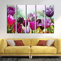 Модульная картина из 5 частей на холсте KIL Art Диковынные лиловые тюльпаны 132x80 см (224-51) z110-2024
