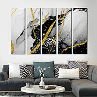Модульная картина из 5 частей на холсте KIL Art Чёрно-белая мраморная текстура 155x95 см (44-51) z110-2024