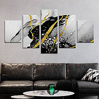 Модульная картина из 5 частей на холсте KIL Art Чёрно-белый мрамор с золотом 162x80 см (44-52) z110-2024