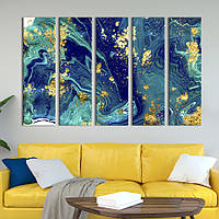 Модульная картина из 5 частей на холсте KIL Art Синий морской мрамор 132x80 см (23-51) z110-2024