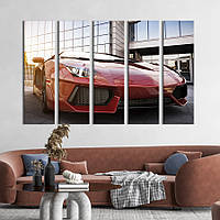 Модульная картина из 5 частей на холсте KIL Art Стильный красный спортивный автомобиль 132x80 см (100-51)