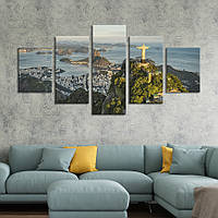 Модульная картина из 5 частей на холсте KIL Art Красивый панорамный вид на статую Христа в Бразилии 162x80 см