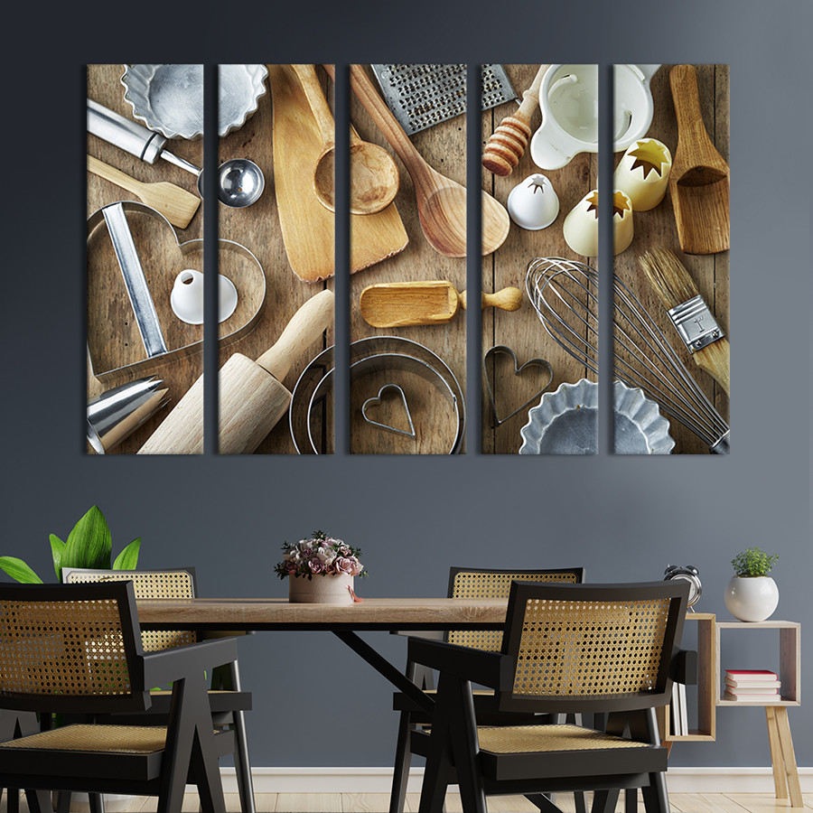 Модульна картина з 5 частин на полотні KIL Art Практичний кухонний інвентар 155x95 см (284-51) D7P5-2023