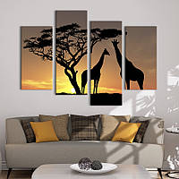 Модульная картина из четырех частей KIL Art Силуэты жирафов 129x90 см (130-42) z110-2024