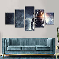 Модульная картина из 5 частей на холсте KIL Art Астронавт на фоне космоса 162x80 см (516-52) z110-2024