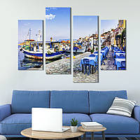 Модульная картина из 4 частей на холсте KIL Art Морское кафе на острове Халки в Греции 149x106 см (355-42)