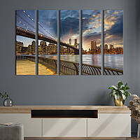 Модульная картина из 5 частей на холсте KIL Art Прекрасный вид на Бруклинский мост 132x80 см (331-51)